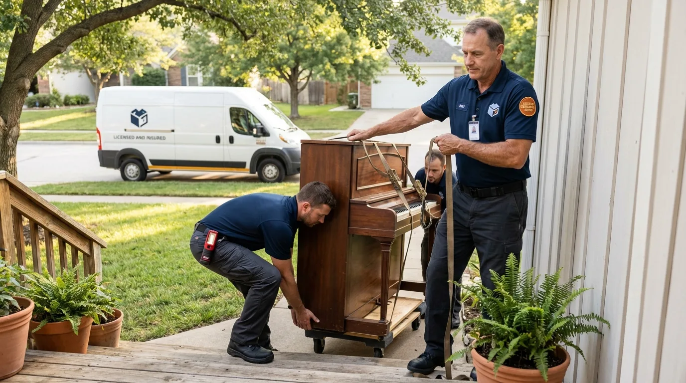 Licensed piano movers securing grand piano in Sneedville, TN
