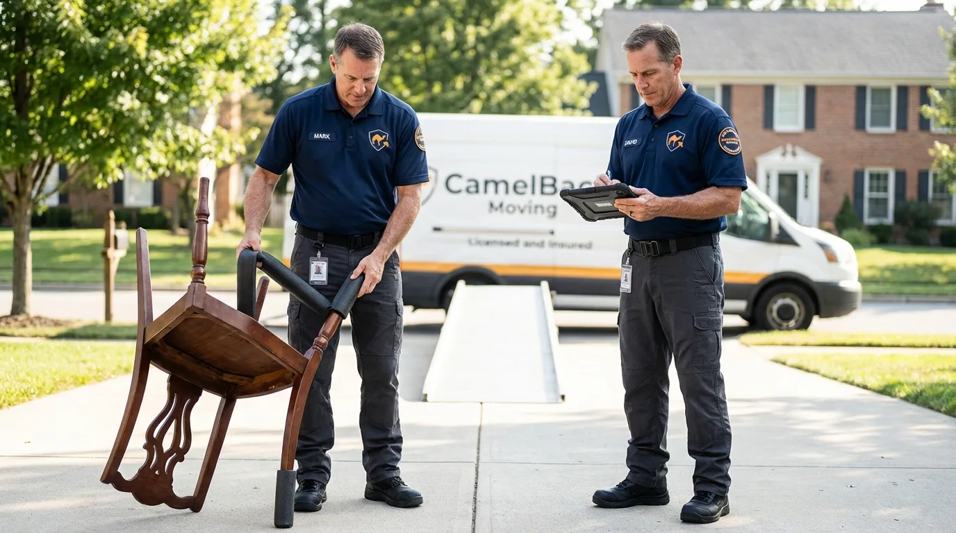 Movers inspecting furniture for damage prevention before loading in Sneedville, TN